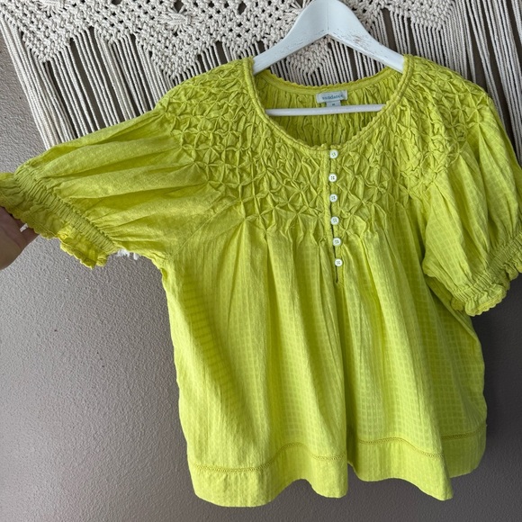 Sundance Sweatpea Smocked Puff Sleeve Tee Blouse Top NWT H - Picture 4 of 8